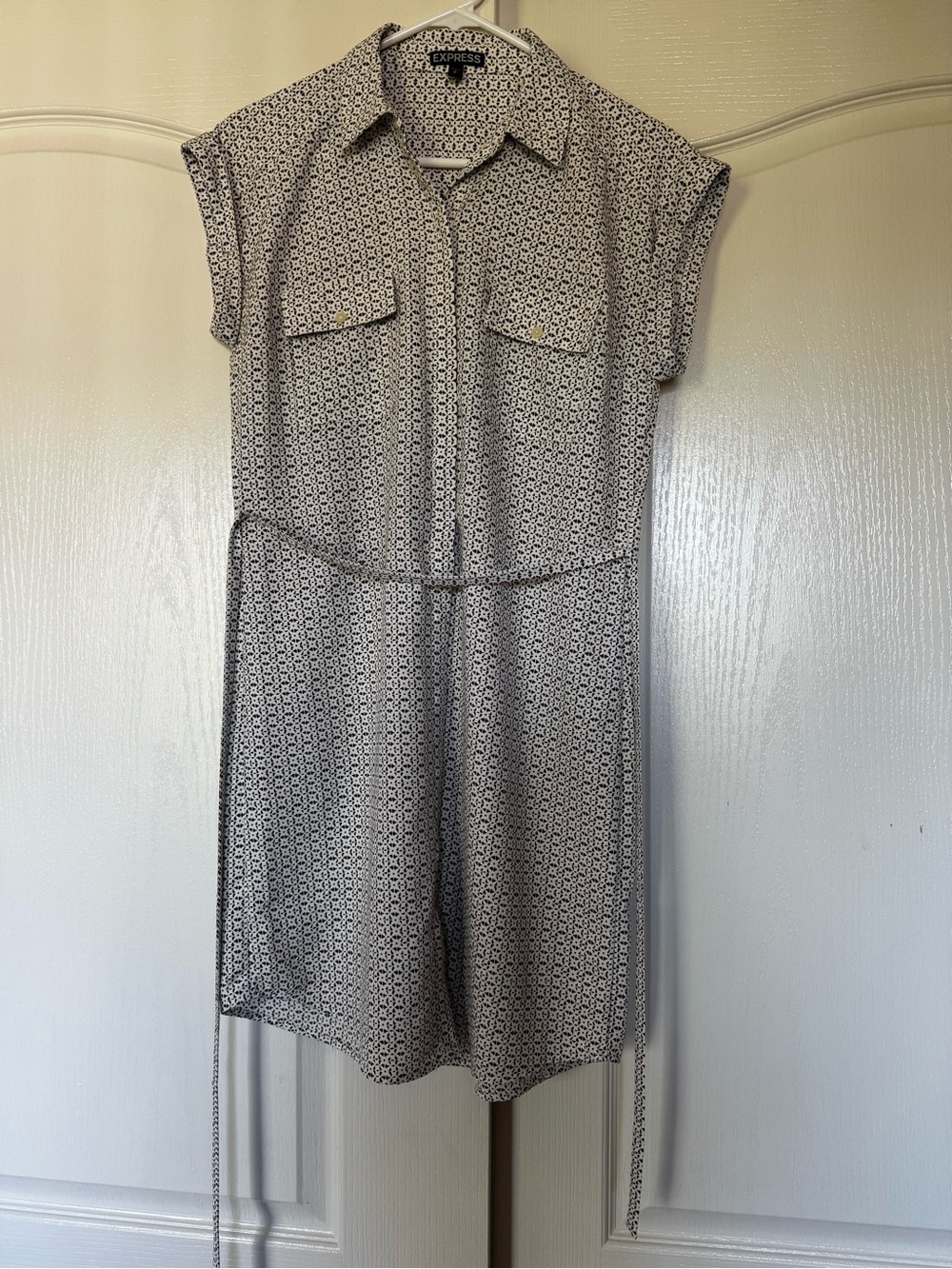Express Cream and Black Printed Midi Shirt Dress